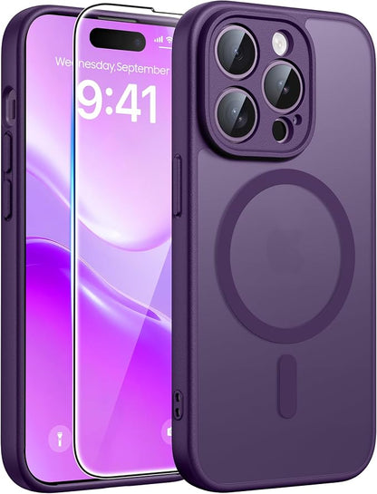 FNTCASE for iPhone 14 Pro Case: [Compatible with Magsafe] Translucent Matte Cases with [Full Camera Protection] [Screen Protector] Military Grade Shockproof Protective Phone Cover - Purple
