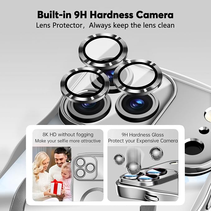 Misscase Designed for iPhone 17 Pro Max Case 6.9",with Privacy Screen Protector*1,Cute Wave Frame Case with Camera Lens Protector,Compatible with MagSafe Plating Bling for Women Silver