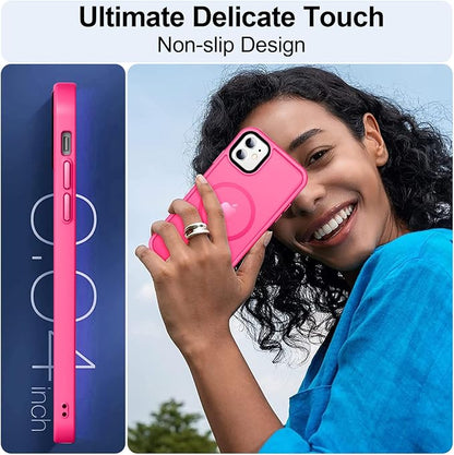 MOCCA Strong Magnetic for iPhone 12 Case/iPhone 12 Pro Case,[Compatible with Magsafe][Mil-Grade Drop Protection] Slim Shockproof Translucent Protective Phone Case for iPhone 12/12 Pro,Hot Pink