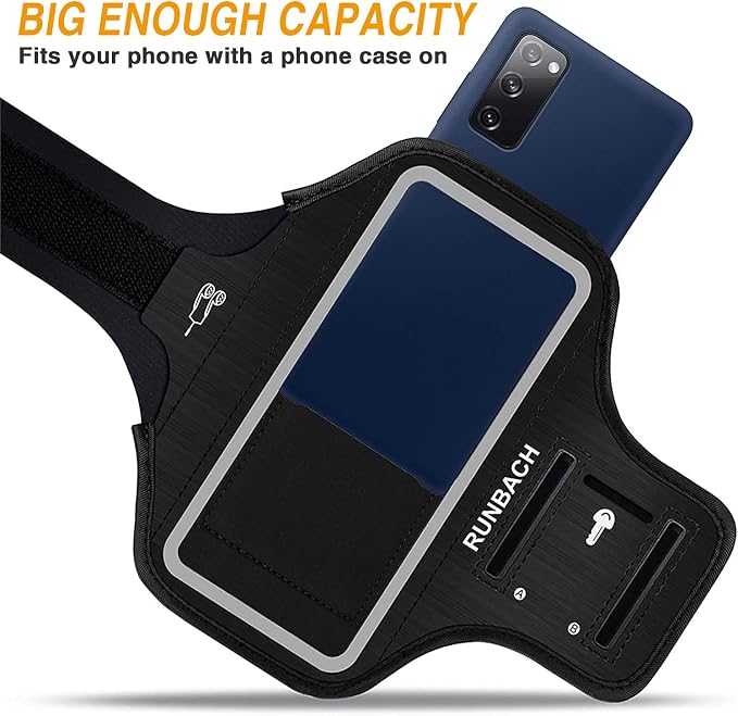 Water Resistant Running Armband for Samsung Galaxy S20 FE/S20+/S10+/S10 Lite/S9+/S8+,Galaxy A60/A51/A50/A32/A30/A20/A11/A10/A8S,with Fingerprint Touch,Adjustable Strap and Card Slot(Black)