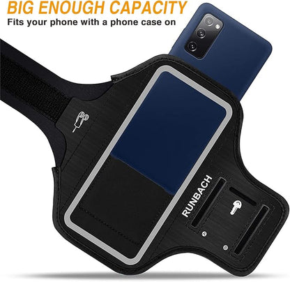 Water Resistant Running Armband for Samsung Galaxy S20 FE/S20+/S10+/S10 Lite/S9+/S8+,Galaxy A60/A51/A50/A32/A30/A20/A11/A10/A8S,with Fingerprint Touch,Adjustable Strap and Card Slot(Black)