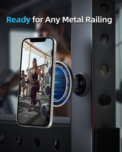 Magnetic Phone Holder for Gym – 360° Rotating Gym Phone Mount Holder for MagSafe, Dual Magnetic Cell Phone Holder Compatible with iPhone 16 15 14 13 12 Series Portable Gym Accessories-931004