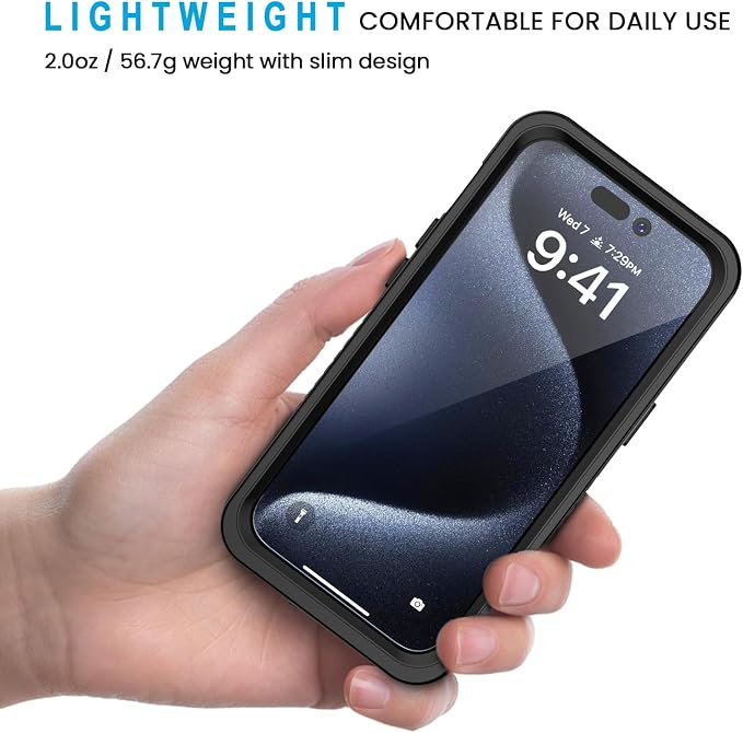 Lanhiem for iPhone 15 Pro Case, IP68 Waterproof Dustproof Shockproof Case with Built-in Screen Protector, Full Body Protective Heavy Duty Phone Case for iPhone 15 Pro - 6.1 inch (Black/Clear)