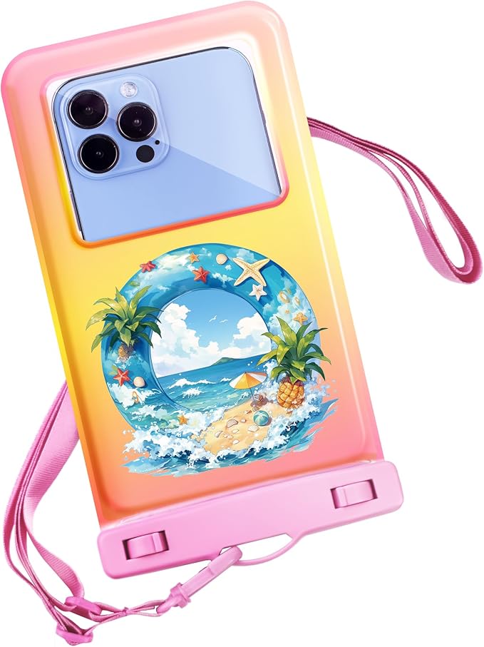 Personalized Initial Waterproof Phone Pouch Case - IPX8 Cellphone Dry Bag with Lanyard for iPhone 16/15/14/13/12 Pro Max (6.1–6.9"), Beach & Cruise Ship Essentials with Monogrammed Design (Pink, O)