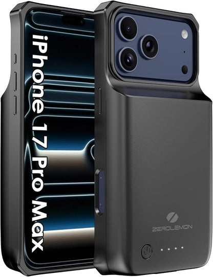 ZEROLEMON Case for iPhone 17 Pro Max, Wireless Power | Data Sync | 2-Devices Charging Supported| ZeroShock Full-Edge Protection Portable Power Station for iPhone 17 Pro Max Black