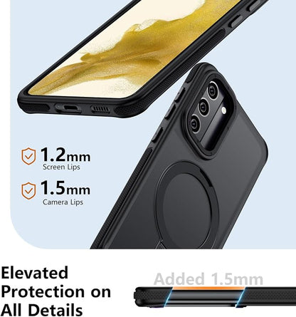 for Samsung Galaxy S22 Case, Magnetic Adjustable Ring Stand [Fit for Magsafe], [Military-Grade Shockproof Protection] Phone Case with Kickstand&Ring Holder (Black)