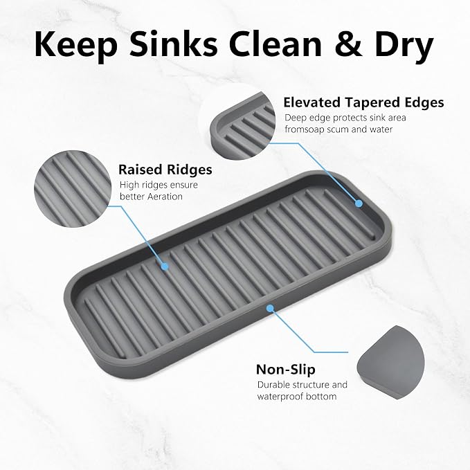 Silicone Sponge Holder - Dish soap Holder for Kitchen Counter 2 Pack, Waterproof Sponge soap Tray for Kitchen Sink Bathroom, Multipurpose Sink Caddy Organizer for soap Dispenser Scrubbers Makeup Gray