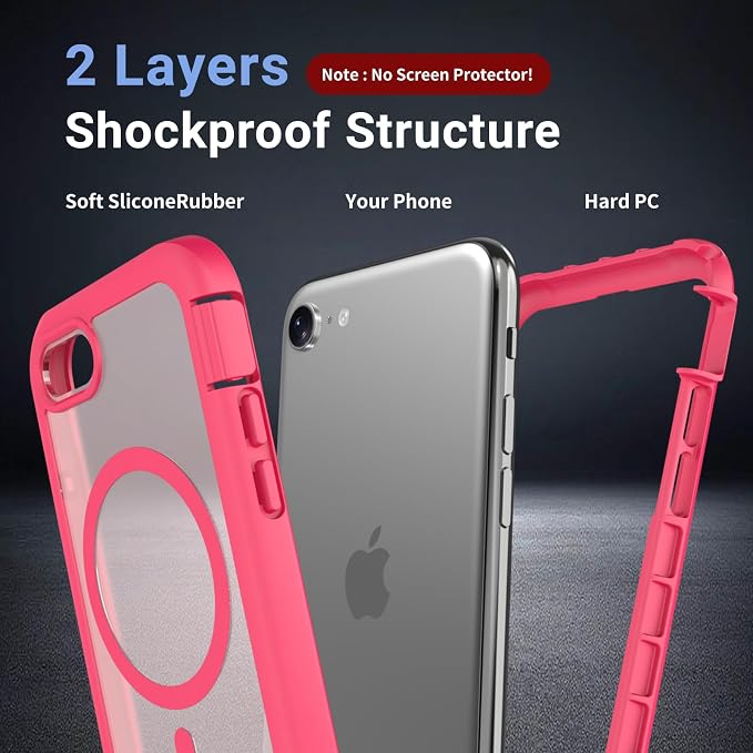 jaroco Magnetic for iPhone SE Case 3rd/2rd,iPhone 8/7 Case, [Compatible with MagSafe][Military Grade Drop Protection][Heavy Duty Protection][Non-Slip] 2-Layer Bumper Phone Case 4.7''-Rose