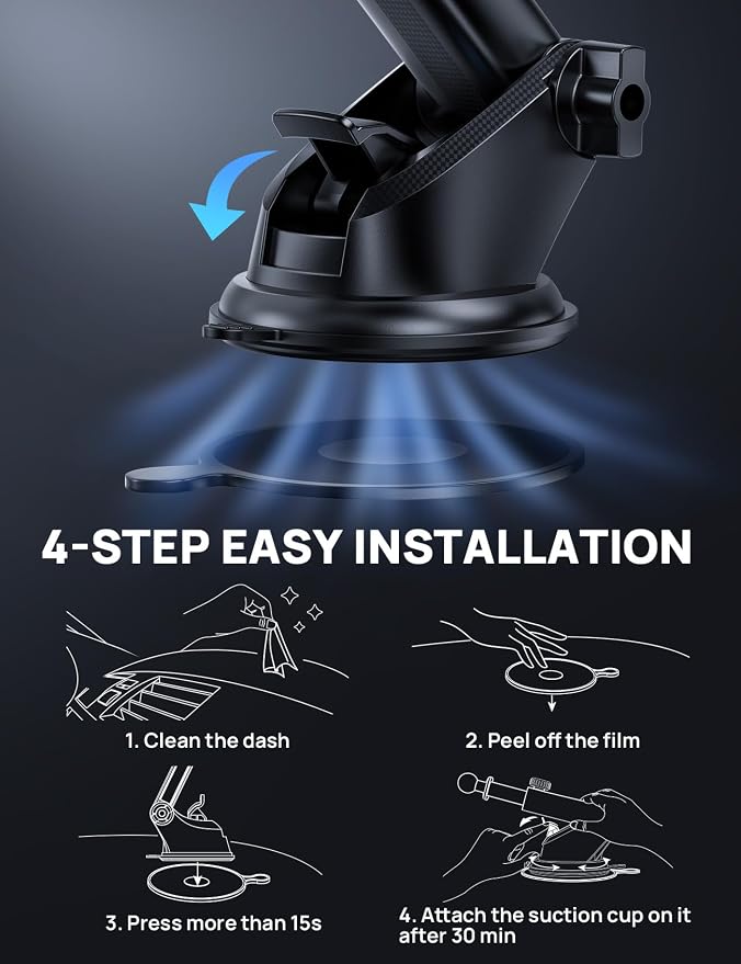 2026 Ultimate Car Phone Holder Mount (+Air Vent Clip) [Military Grade Stable], 360° Rotatable Suction Cup Car Phone Mount for Dashboard Windshield ,Truck Cradle Stand for iPhone 17 16 Pro Max Samsung