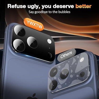 YWXTW [0 Bubbles for iPhone 17 Pro Max Camera Protector, Full Coverage Tempered Glass Lens Screen Protector for iPhone 17 Pro Max Accessories, Case Friendly, HD Clear, 3 Pack (Black)