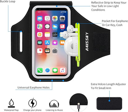 Phone Armband for Running Cell Phone Armband with Zipper Pocket for Earbuds Car Keys, Water Resistant Sport Arm Band for iPhone 17 16 15 12 11 Pro Galaxy S24 S20 Fit Up to 6.7'' with Phone Case