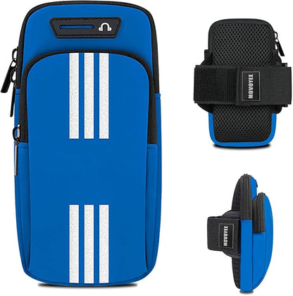 Armband Cell Phone Holder for Running Arm Band iPhone 17 16 15 14 13 12 11 Pro Max 16e Xs Xr X Plus Mini Samsung Galaxy Ultra Note Airpods Pouch Women Men Kids,Runner Gym Walking Arm Bag Blue