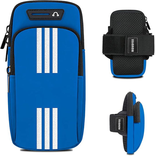 Armband Cell Phone Holder for Running Arm Band iPhone 17 16 15 14 13 12 11 Pro Max 16e Xs Xr X Plus Mini Samsung Galaxy Ultra Note Airpods Pouch Women Men Kids,Runner Gym Walking Arm Bag Blue