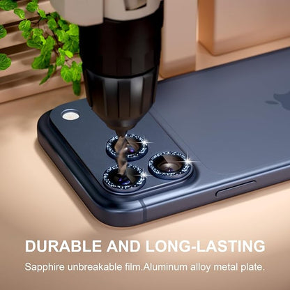beuxece Compatible for iPhone 17 Pro Max Camera Lens Protector, Matte Metal Tempered Glass Rear Camera Screen Cover Accessories [Military Grade Shatterproof] [Strong Adsorption] - Glitter Blue