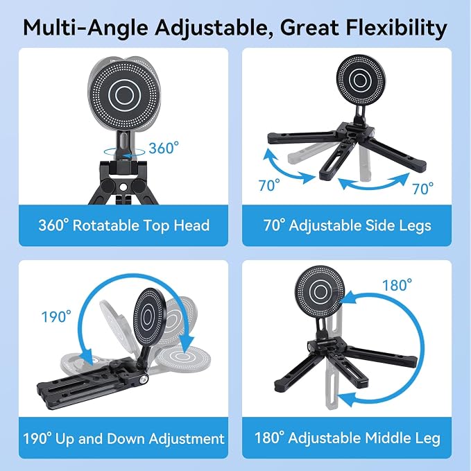 UTEBIT Magnetic Phone Tripod Stand for iPhone, Strong Magnet Foldable Cell Phone Stand for Vlog,Travel Essentials,MagSafe Compatible Pocket-Sized Tripod Phone Stand Compatible with iPhone 17 16 Series
