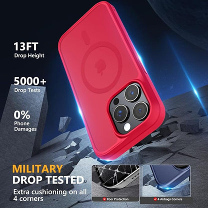 MOCCA Strong Magnetic for iPhone 14 Pro Case, [Compatible with Magsafe][13FT Military Drop Protection] Slim Translucent Matte Shockproof Case for iPhone 14 Pro Phone Case 6.1'', Red