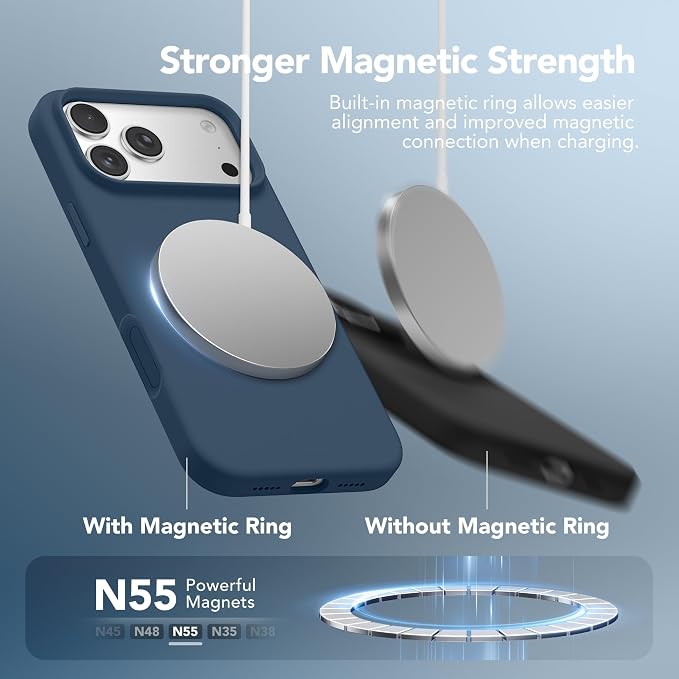 GONEZ Magnetic for iPhone 17 Pro Case, Compatible with MagSafe, [Screen Protector + Camera Lens Protector], Liquid Silicone Anti-Scratch Shockproof Protective Phone Case 6.3 inch, Dark Blue