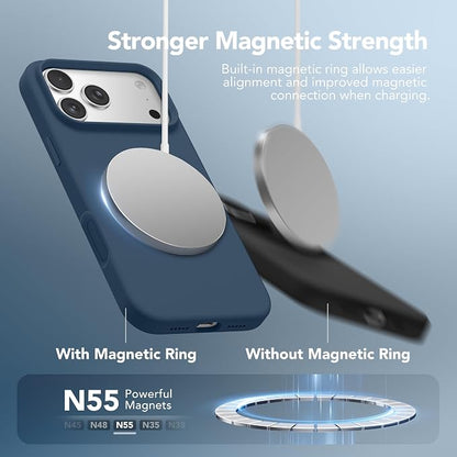 GONEZ Magnetic for iPhone 17 Pro Case, Compatible with MagSafe, [Screen Protector + Camera Lens Protector], Liquid Silicone Anti-Scratch Shockproof Protective Phone Case 6.3 inch, Dark Blue