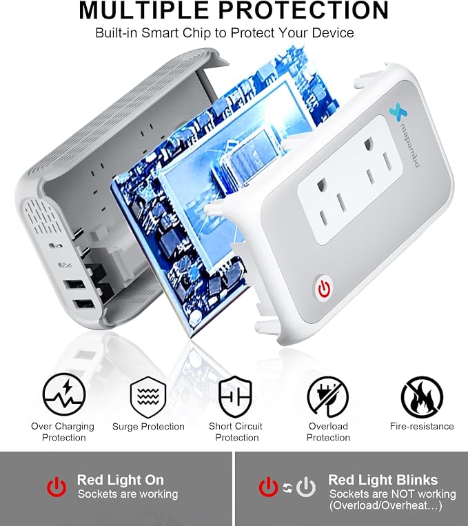 Voltage Converter US to Europe for Curling Iron and Hair Straighteners, 220V to 110V Converter for European Travel Plug Adapter with 2 USB A & 2 USB C Ports (Grey White-Global)