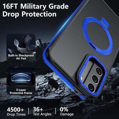 for Samsung Galaxy S22 Case, Magnetic Adjustable Ring Stand [Fit for Magsafe], [Military-Grade Shockproof Protection] Phone Case with Kickstand&Ring Holder (Blue)