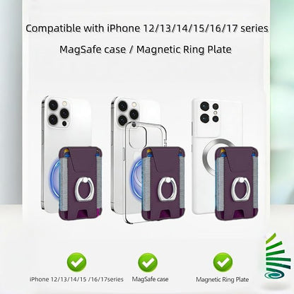 for Magsafe Wallet, Slim Magnetic Card Wallet with Grip, 7 Cards Holder RFID Blocking, Ring Stand Stick on Wallet with Privacy Flap (Deep Purple)