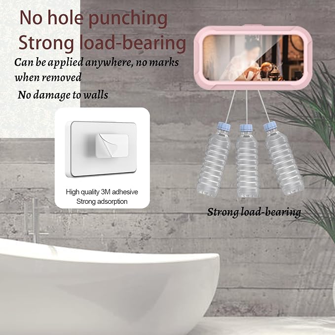 360° Rotatable Retractable Adjustable Shower Phone Case Holder,Pack of 2，Anti-fog HD & sensitive screen ,Wall Mounted Phone Holder for Bathroom Mirror Bathtub Kitchen, for 4-7" Phones, White+Pink