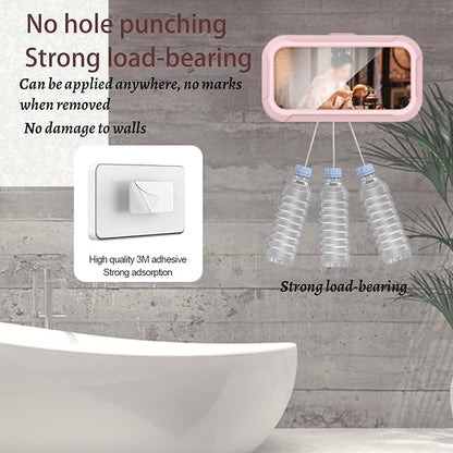 360° Rotatable Retractable Adjustable Shower Phone Case Holder,Pack of 2，Anti-fog HD & sensitive screen ,Wall Mounted Phone Holder for Bathroom Mirror Bathtub Kitchen, for 4-7" Phones, White+Pink