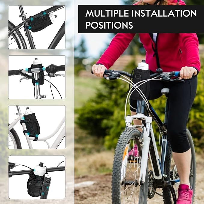 WUVOP Bike Cup Holder, Water Bottle Holder for Bike Handlebar with Mesh Pockets, Universal Cycling Bicycle Water Bottle Drink Cup Cage for Cruiser, Scooter, Mountain Bikes, Road Bikes, Wheelchair