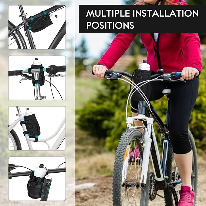WUVOP Bike Cup Holder, Water Bottle Holder Handlebar for Bikes with Mesh Pockets, Universal Cycling Bicycle Water Bottle Drink Cup Cage for Cruiser, Scooter, Mountain Bike, Road Bikes, Wheelchair