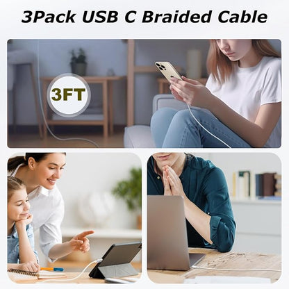 3 Pack iPhone 17 USB C Charger Fast Charging,20W Type C Port Wall Charger Power Brick with USB C to C Braided Cable Compatible with iPhone 17/17 Pro/17 Air/17 Pro Max/16/16 Pro/16 Plus/16 Pro Max/15