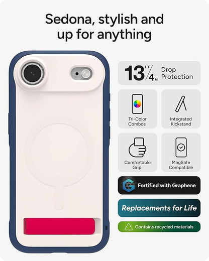 ZAGG Sedona Snap Case with Kickstand for iPhone Air - Red Light & Blue, Drop Protection (13ft/4m), Multi-Layer Protection, with Camera Button, MagSafe Phone Case with Impact-Absorbing Bumpers