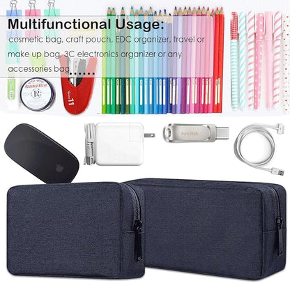CAAORDKSO Electronic Organizer Accessory Pouch, Travel Electronic Accessories Storage Case Cable Organizer Bag for MacBook Charger, Power Bank, Hard Drive, Cords, Laptop Mouse (Small+Big, Navy Blue)