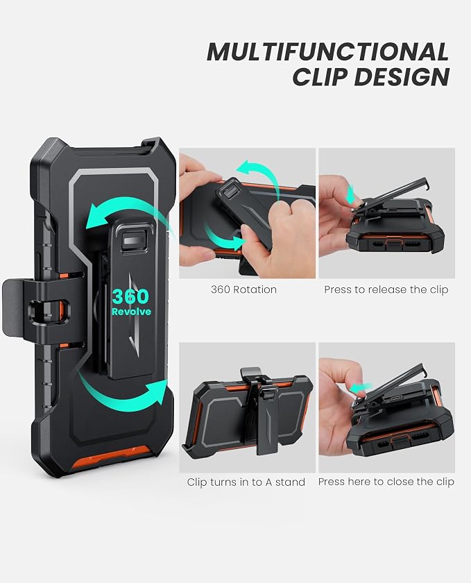for iPhone 13/14/15 Phone Case: for iPhone 16e Protective Cover with Belt Clip Holster | Durable Dual-Layer Design with Built-in Kickstand | Heavy Duty Military Grade Hard Protection Shock Proof