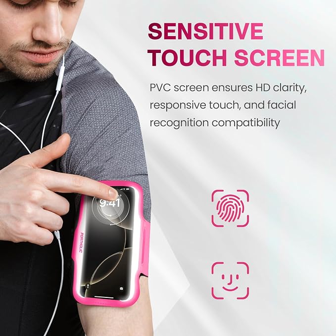 PORTHOLIC 2025 Running Armband Water Resistant Sports Phone Holder Case with Extension Strap, Key Card Slot Up to 6.9" Phone for iPhone 17/16/15/14/13 Plus Air Pro Max XR/XS, Galaxy S25/24/S10