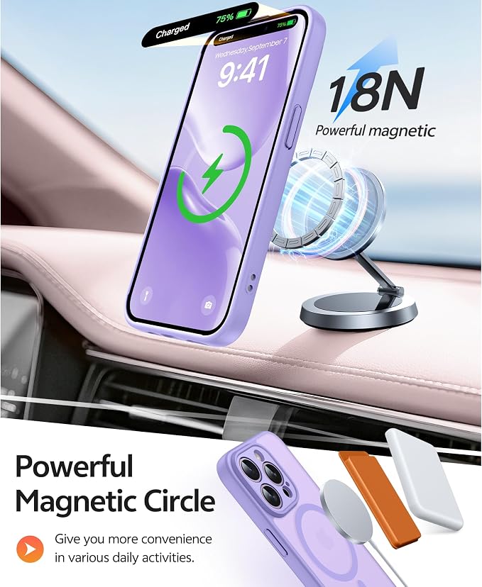 FNTCASE for iPhone 14 Pro Case: [Compatible with Magsafe] Translucent Matte Cases with [Full Camera Protection] [Screen Protector] Military Grade Shockproof Protective Phone Cover - Light Purple