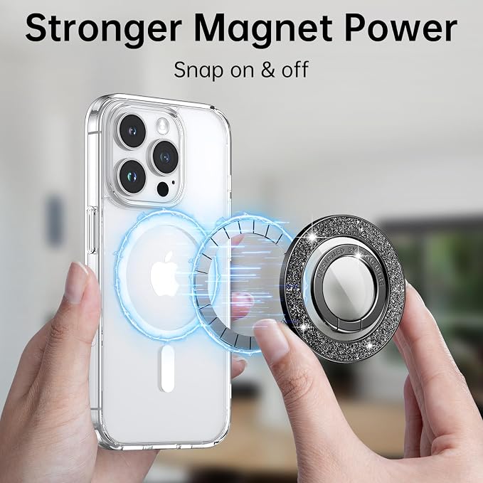 Syncwire Magnetic Phone Grip for MagSafe, Sparkle Ring Holder, Rotatable Kickstand Bling Ring Stand Removable MagSafe Accessories for iPhone 17 Pro Max 16 15 14 13, Android, Samsung etc.