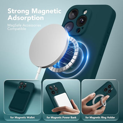 Magnetic for iPhone 16 Pro Max Case, Compatible with MagSafe, [Full Camera Protection][Screen Protector] Silicone Shockproof Protective Phone Case for iPhone 16 Pro Max 6.9", Deep Blue
