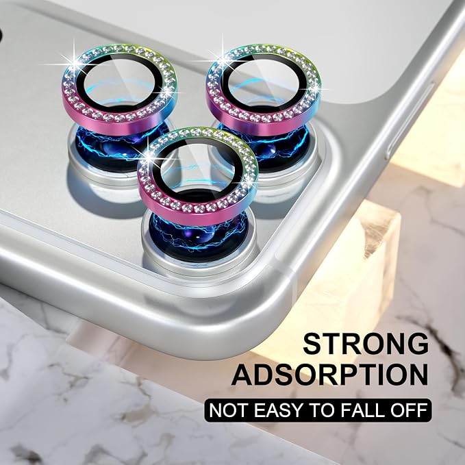 Choiche Compatible for iPhone 17 Pro/iPhone 17 Pro Max Camera Lens Protector Bling, 9H Tempered Glass Camera Cover Screen Protector Metal Ring Decoration Accessories (Diamond-Colorful)