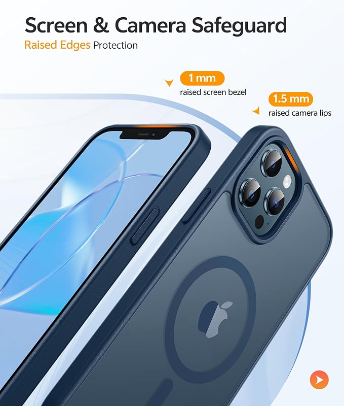 FNTCASE for iPhone 12 Pro Max Case: [Compatible with Magsafe] Translucent Matte Magnetic Phone Cover - Military Grade Drop Protection Shockproof Protective Cases - Blue