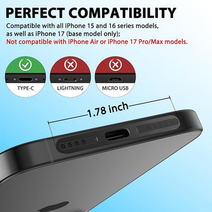 USB C Dust Plug Cover for Charging Port, Type C Cleaning Kit & Speaker Cap Cleaner, Phone Accessories Compatible with iPhone 15/16/Plus/Pro/Pro Max and iPhone 17 Only (Not 17 Pro/Max)