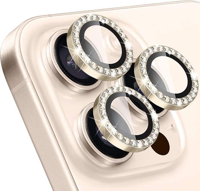 ShinKin Camera Lens Protector for iPhone 16 Pro/iPhone 16 Pro Max, Glitter Camera Cover, 9H Tempered Glass Individual Metal Ring Camera Protector for iPhone 16 Pro/16 Pro Max (Diamond - Titanium Gold)