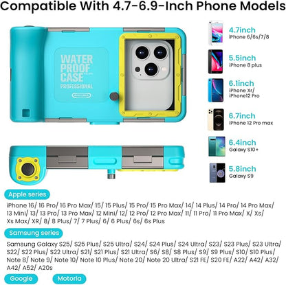 𝟐𝟎𝟐𝟓 Latest Upgrade Universal Waterproof Phone Case for Snorkeling and Diving Underwater Phone Case for iPhone 16/15/14/13/12/11 Pro Max Galaxy S25/S24/S23/S22 Ultra Plus etc Diving Case - Blue