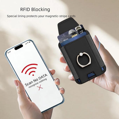 for Magsafe Wallet, Slim Magnetic Card Wallet with Grip, 7 Cards Holder RFID Blocking, Ring Stand Stick on Wallet with Privacy Flap(Black)