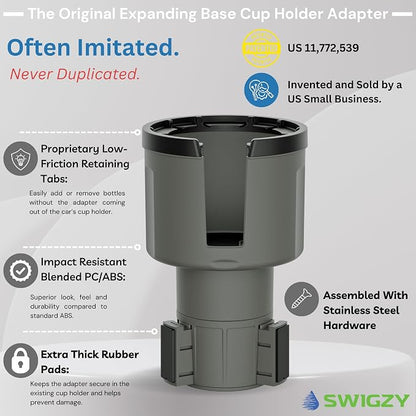 Swigzy Car Cup Holder Expander Adapter for Large Water Bottles - [Patented & Upgraded] - Holds: Hydro-Flask, Yeti, Nalgene, Owala, 32-40oz - Adjustable Expandable Insert Extender - Universal (Gray)
