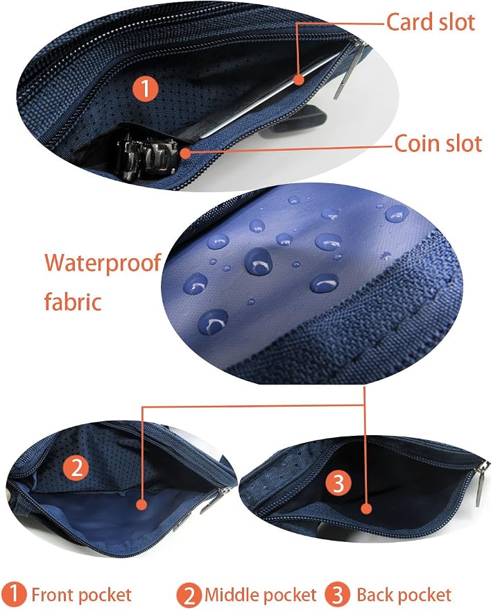 Naoki Outdoor Sports Running Jogging Cycling Hiking Camping Climbing Travel Ultra-thin Waterproof Polyester Waist Pack/Bag Runner Belt(Dark Blue)