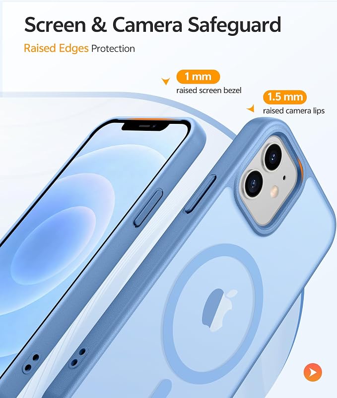 FNTCASE for iPhone 13 Mini Case: for iPhone 12 Mini Case [Compatible with Magsafe] Translucent Matte Magnetic Phone Cover - Military Grade Drop Protection Shockproof Protective Cases - Light Blue