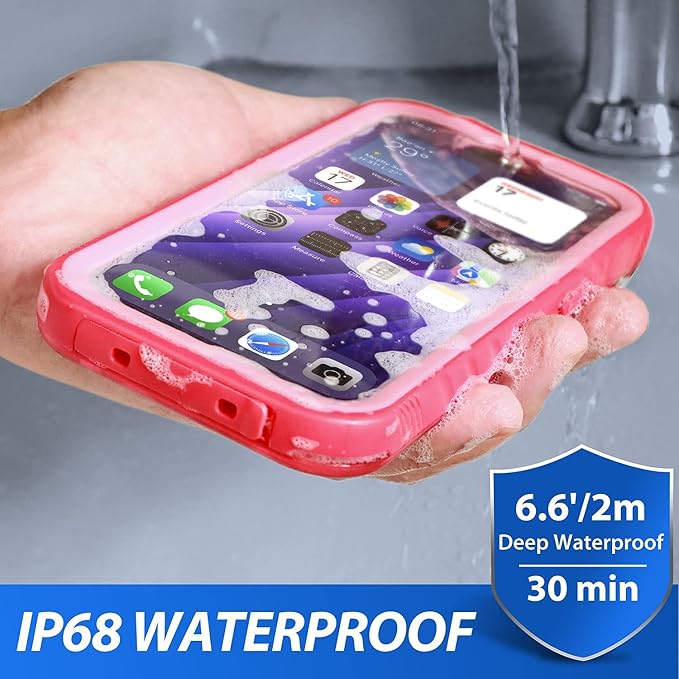 SPORTLINK Compatible with iPhone 13 Pro Waterproof Case - Built in Screen Protector Full Body Shockproof Dustproof IP68 Waterproof Case for iPhone 13 Pro 6.1 Inch Pink