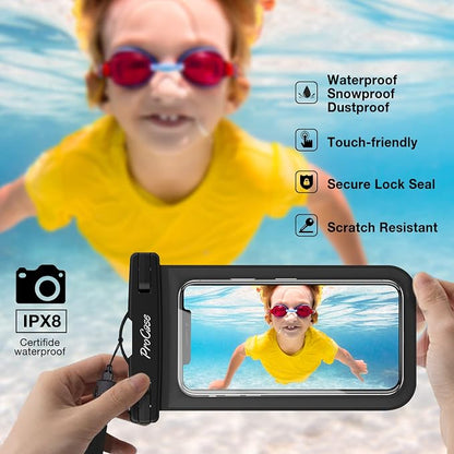 ProCase 2 Pack Waterproof Phone Pouch Case, 7" Universal Underwater Cellphone Dry Bag for iPhone 17 Air 16 15 14 13 Pro Plus Max 12 11, Galaxy S24 S23 S22 Ultra Pixel -Black