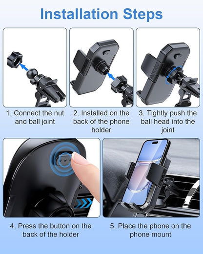 PZK Car Phone Holder Mount Super Stable Air Vent Auto Lock One Button Release Phone Holders for Your Car Mount Automobile Hands Free for iPhone