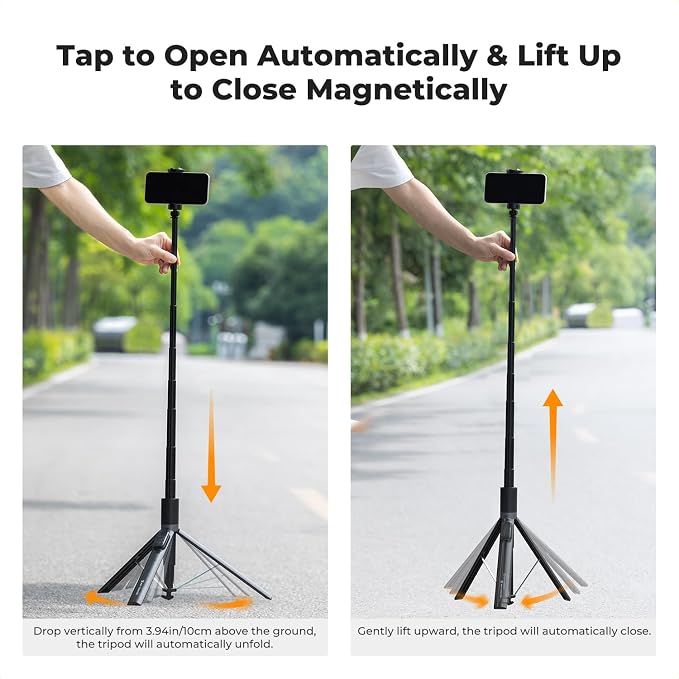 K&F CONCEPT Selfie Stick, Auto Open & Close Phone Tripod Stand, 360° Rotatable Selfie Stick with 9 Button Bluetooth Remote, Extendable Automatic Tripod for Cell Phone(Black)
